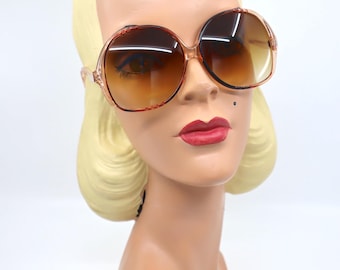 Vintage oversized ronde zonnebril jaren 70, origineel Roc – amberbruine glazen met kleurverloop | Retro glamour | Vintage brillen