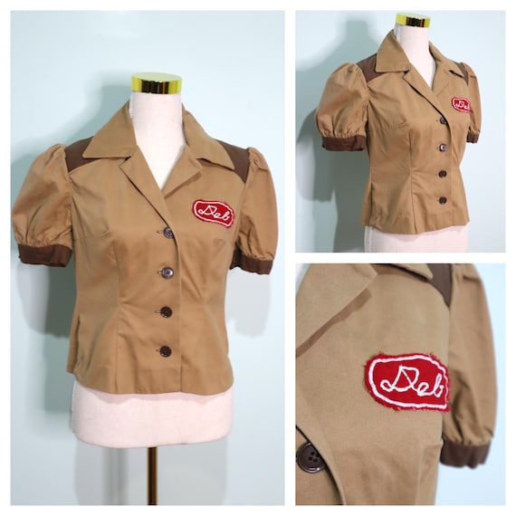 Vintage 1940s 1950s Style Diner Costume , Beige Waitr… - Gem