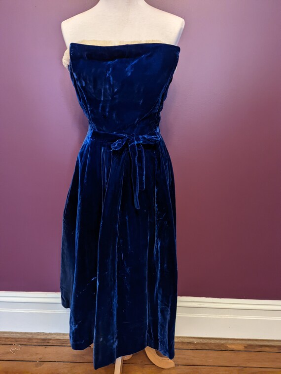 Vintage 50s Blue Velvet Dress  1950s Dress ' SUZY… - image 4