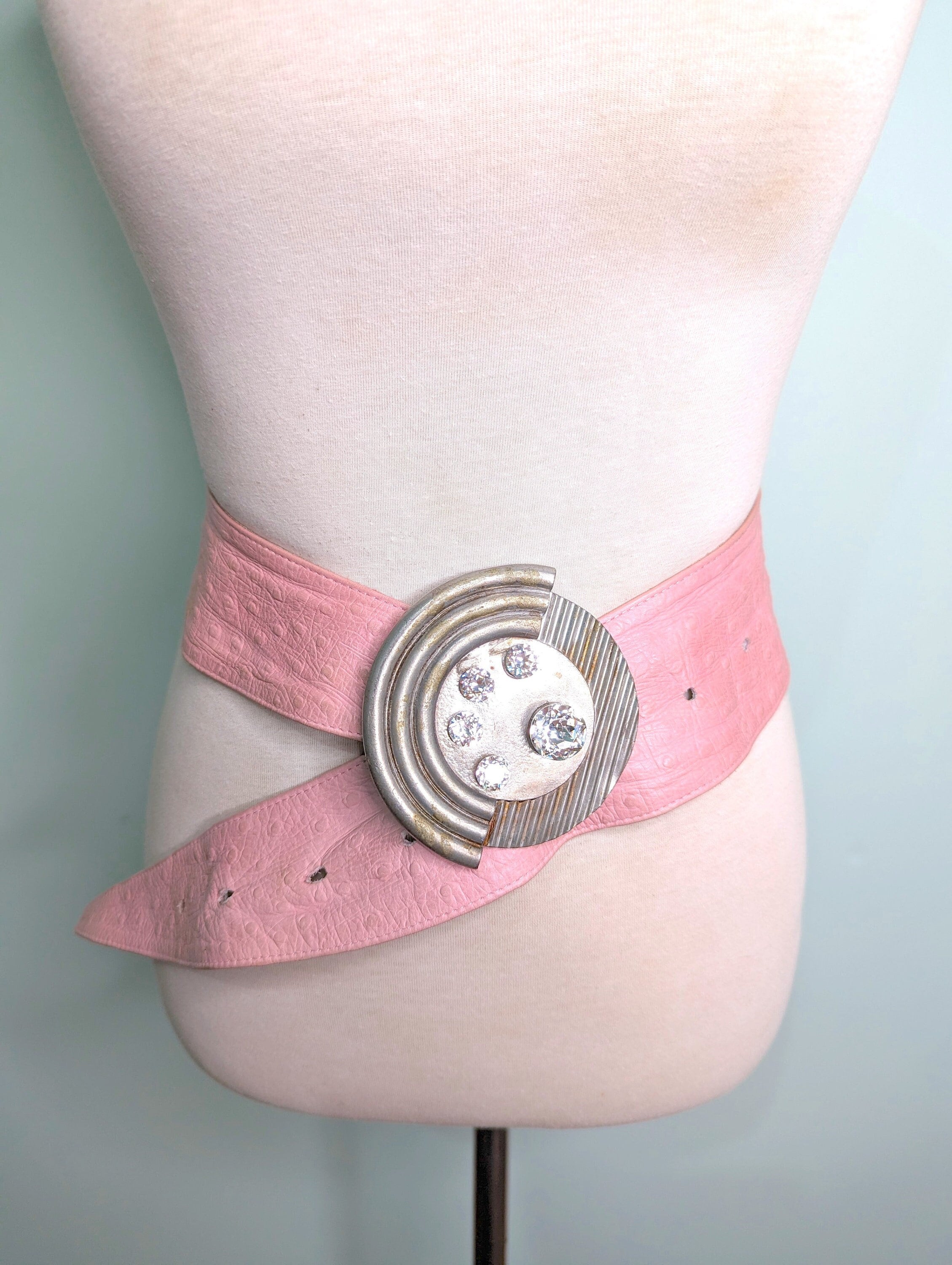 Vintage 1980s Pink Leather Belt, 80s Metal Buckle Belt, 80s  display picture 3