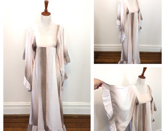 Vintage 1970s Maxi Dress , 1970s Angel Sleeve Dress , Ombre Pale Pink Dress, 70s Cotton hippie Dress, 1970s Summer  maxi dress Size / S