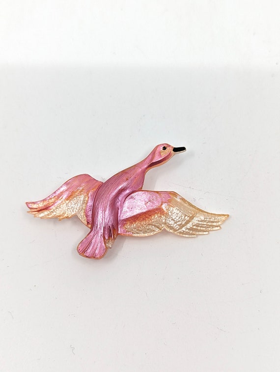 Vintage 40s 50s Brooch , 1950s Pink Flying Bird B… - image 8