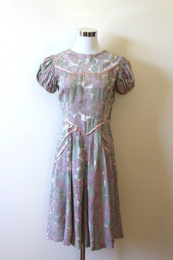 Vintage 1940s Dress Floral 40s Dress Pastel Floral