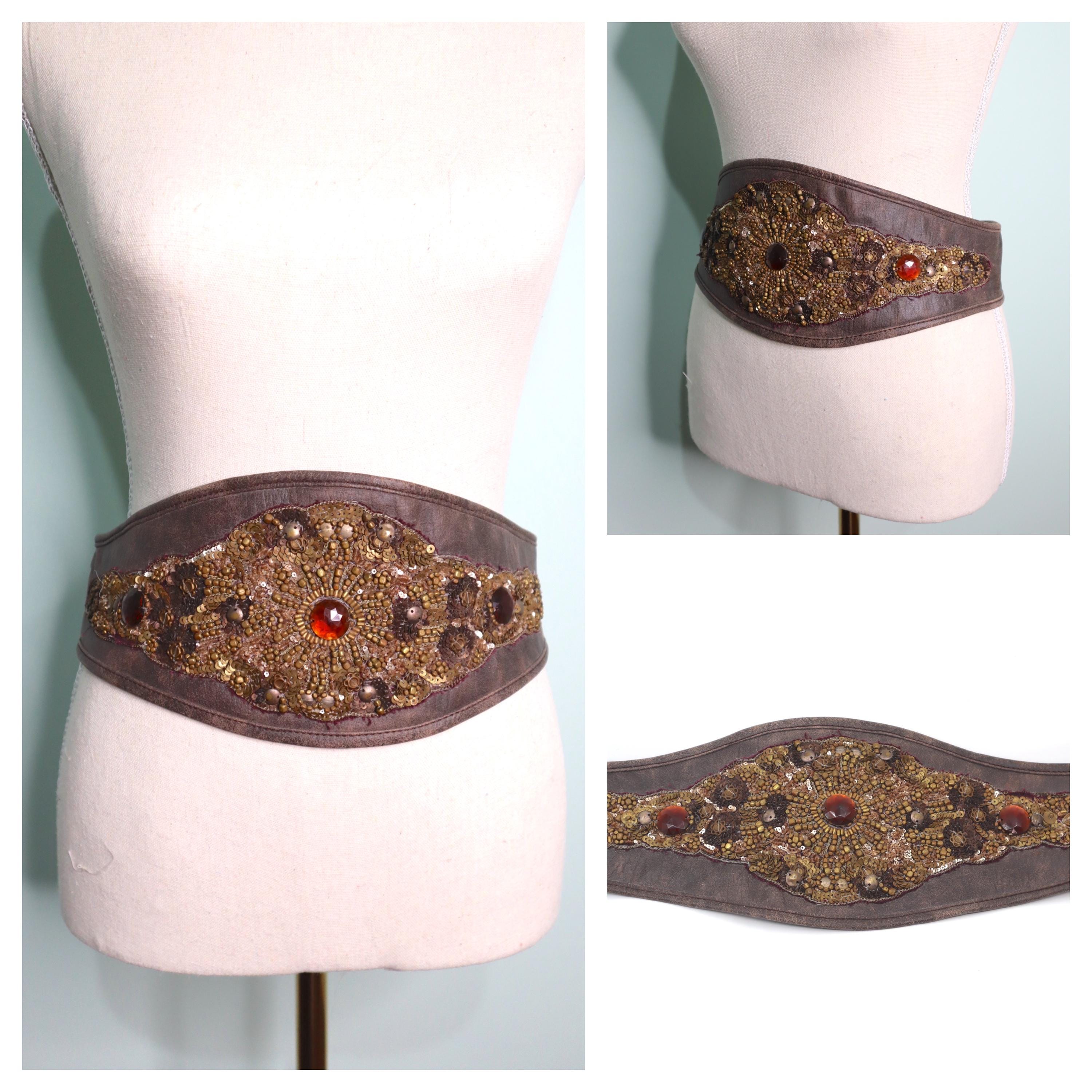 Vintage 80s Sequin Cinch Belt: Brown Beaded Corset Style, S  display picture 3