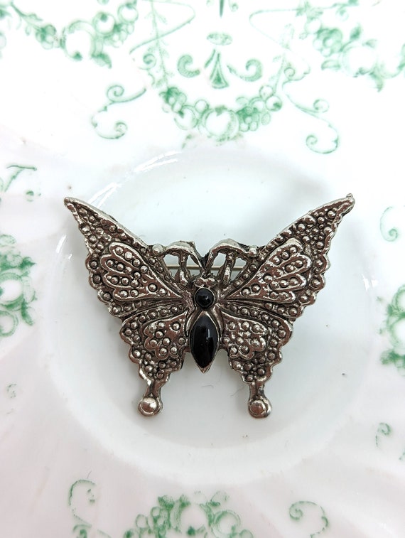 Vintage 1970s Butterfly  Brooch   Silver Metal Bu… - image 2