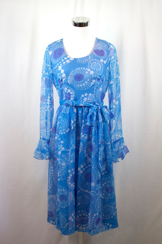 Vintage 1960s 1970s Dress, 60s Blue Dress , 1960s… - image 2