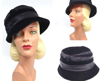 Vintage 60s Hat Mustard Yellow Velvet Cloche Pillbox Flapper  display picture 2