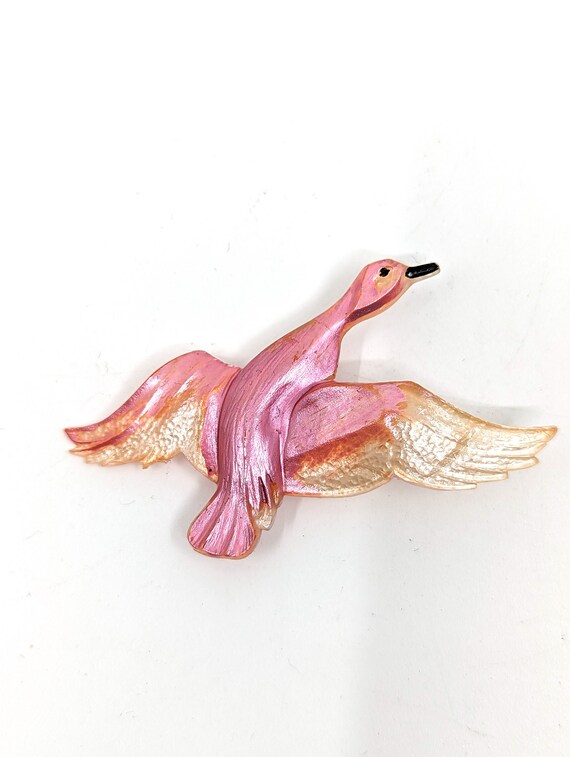 Vintage 40s 50s Brooch , 1950s Pink Flying Bird B… - image 6