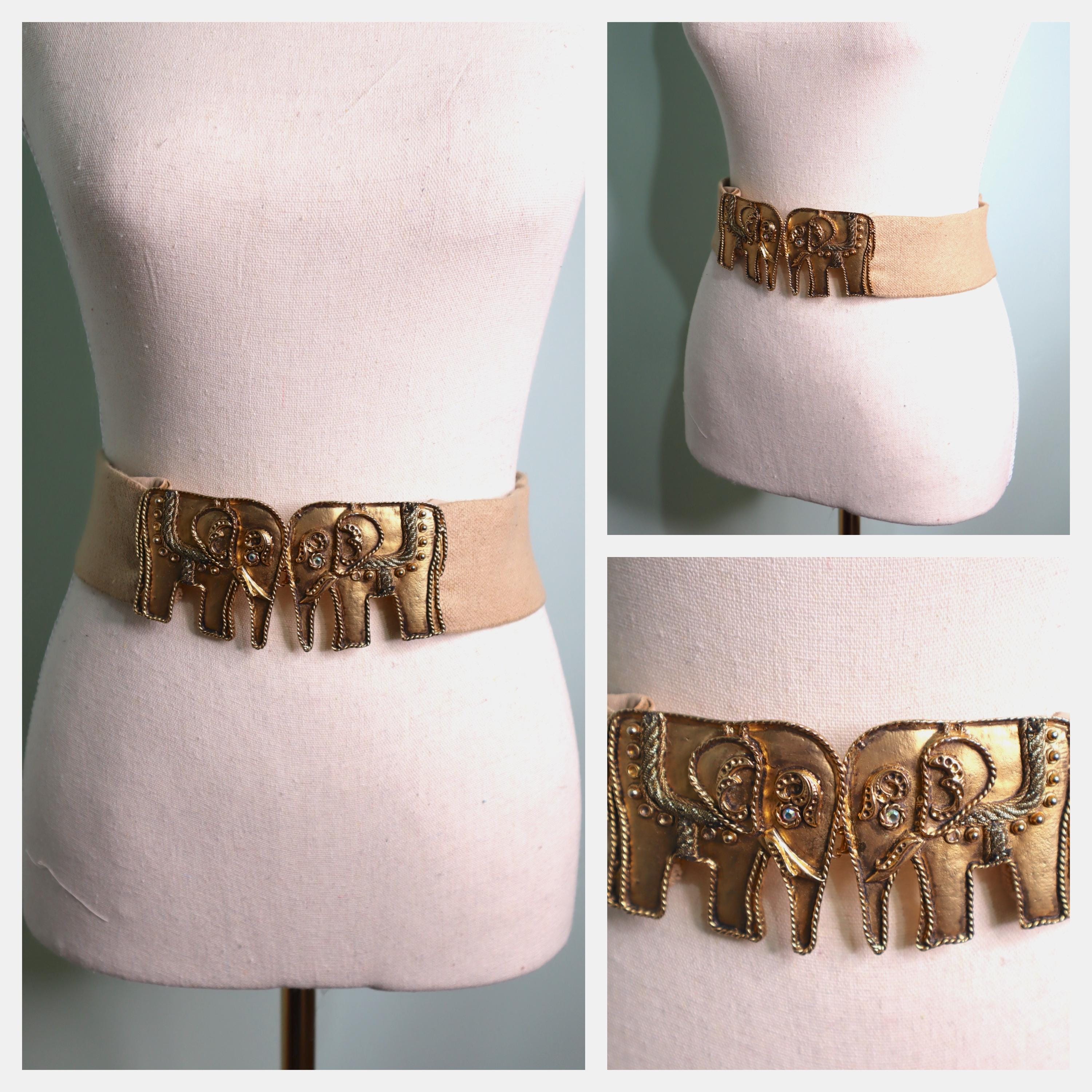 Vtg 70s Elephant Belt Buckle Gold BOHO Style Retro 5.5” Heavy Metal Large 80s David Webb 18K Gold Elephant Belt Buckle main image 4