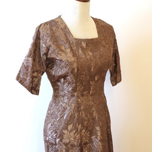 Vintage 1950s Cocktail Dress , 1950 Evening Dress, Vintage 1950s Evening Dress , embossed brocade Wiggle Dress, Pinup Pencil Dress Size M image 5