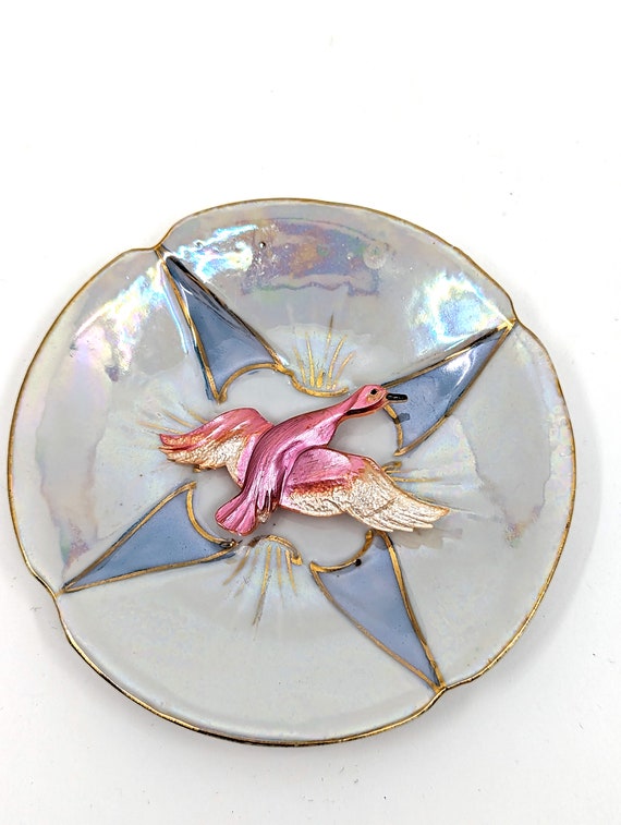 Vintage 40s 50s Brooch , 1950s Pink Flying Bird B… - image 3