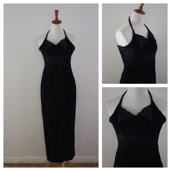 Vintage 1930s Velvet Dress, 1940s Black Dress, 30s