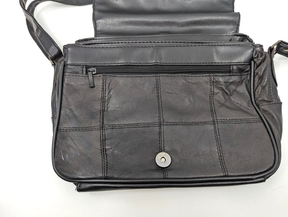 Vintage 70s 80s Black Bag , 1980s Patchwork Leath… - image 6