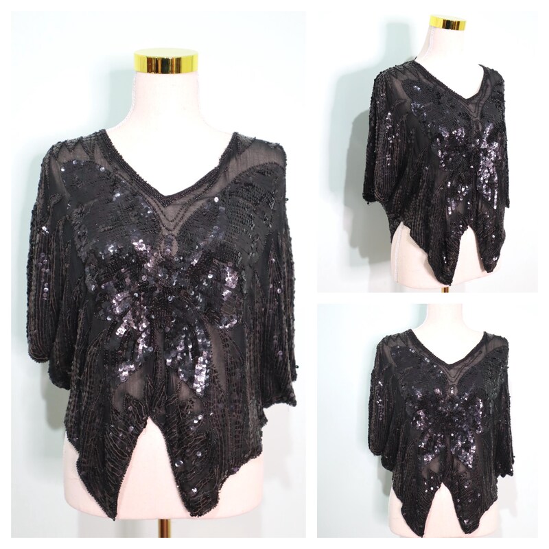 1970s Elaborate Heavily Sequin Butterfly Top Or Cape