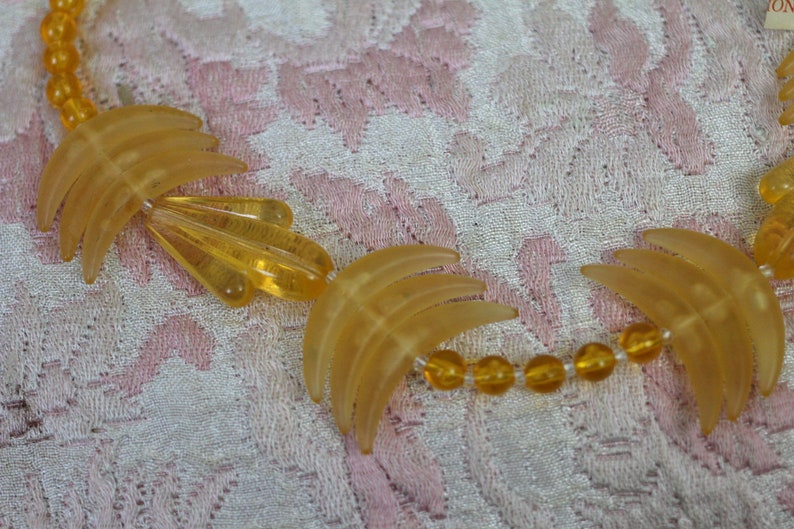 Vintage 1940s Necklace Yellow Charm Celluloid Lucite Art Deco Necklace vintage beaded necklace Novelty Necklace