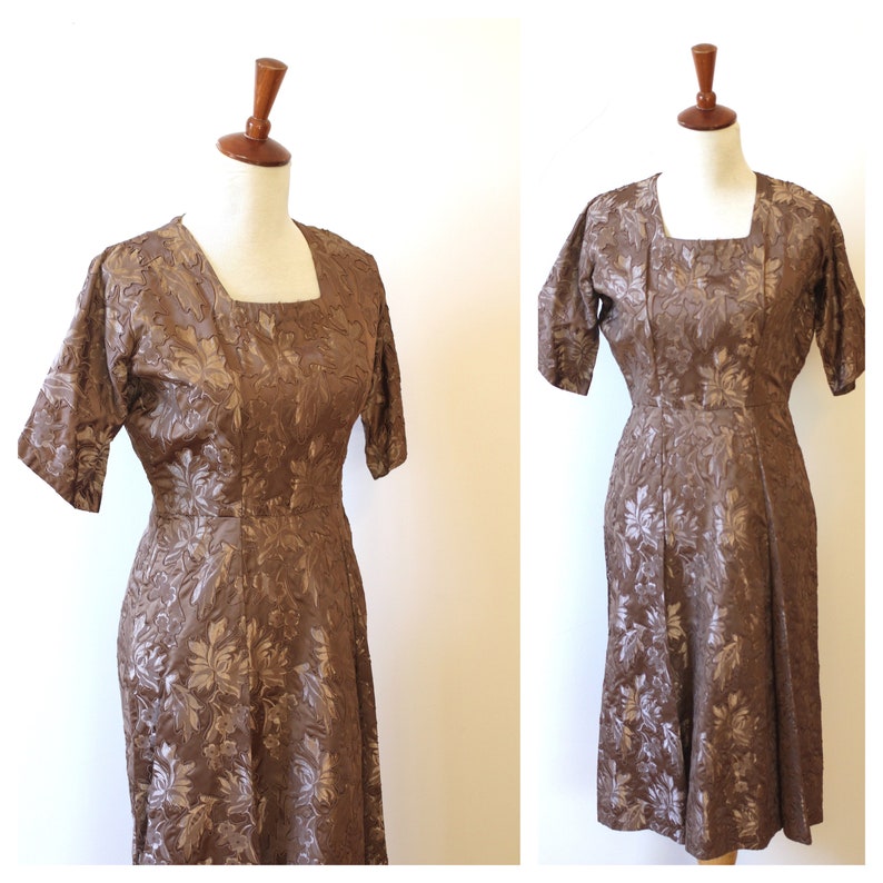 Vintage 1950s Cocktail Dress , 1950 Evening Dress, Vintage 1950s Evening Dress , embossed brocade Wiggle Dress, Pinup Pencil Dress Size M image 1