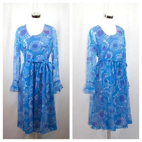 Vintage 1960s 1970s Dress, 60s Blue Dress , 1960s… - image 1