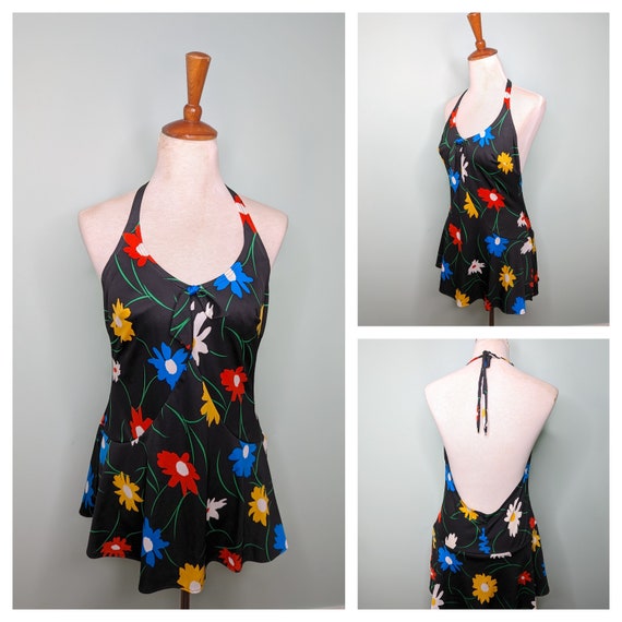 Vintage 60s 70s Swimsuit ,1960s One Piece Swimsuit With Attached