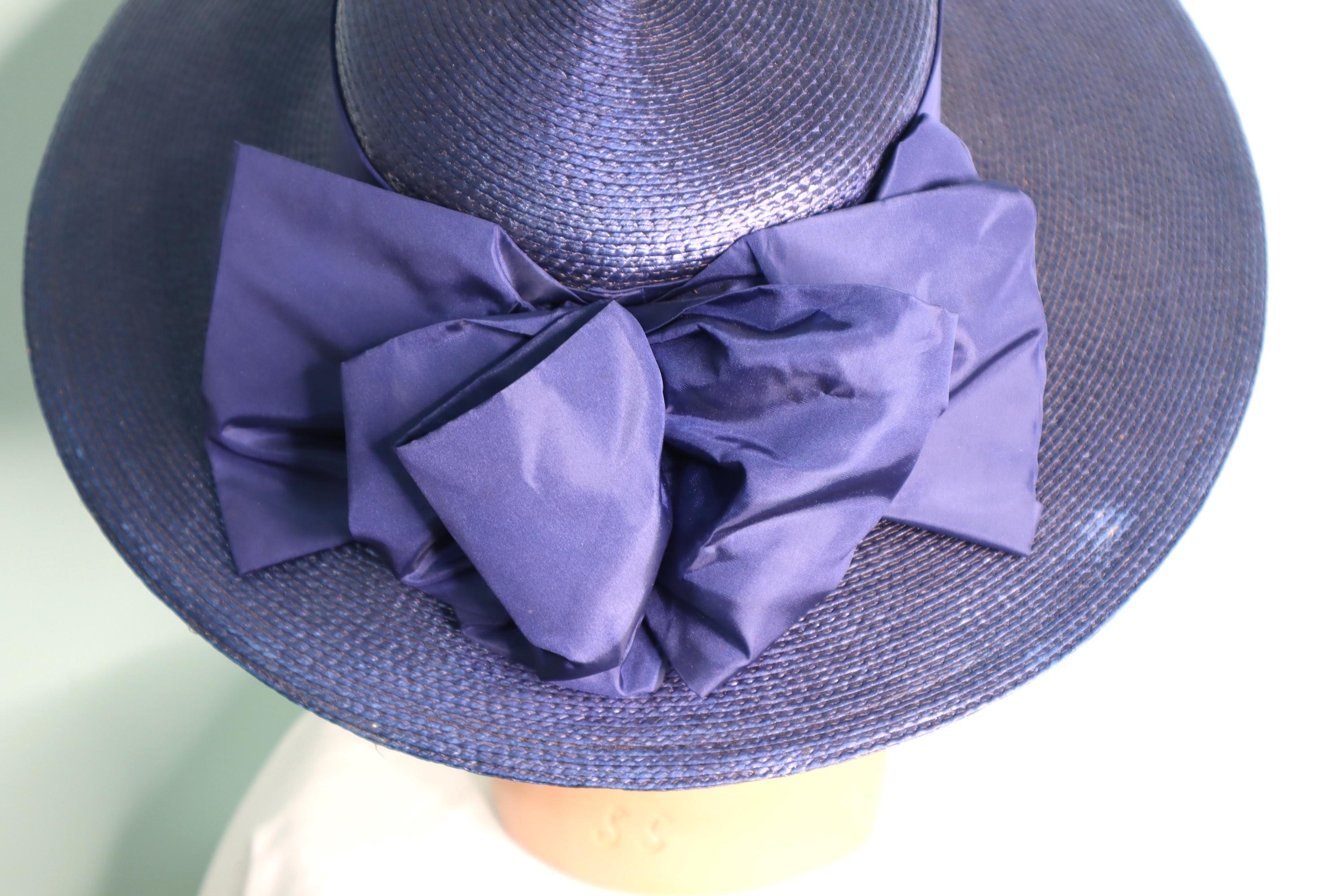 Vintage 1980s 1990s Tan Straw Hat with Striped Navy Bow 1990s 90s Straw Hat - Etsy main image 4