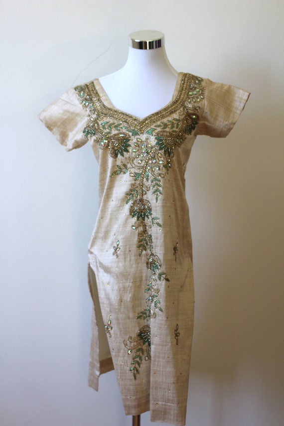 Vintage 1960s Indian Dress, 1970s Boho  Silk Embr… - image 3