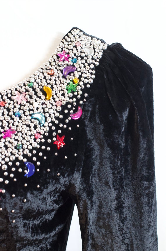 Vintage 1980s Velvet Dress, 1980s Black Embellish… - image 10