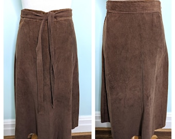 Vintage 1970s Maxi Skirt, 70s Brown Corduroy Wrap Skirt, 70s Corduroy Skirt ,Midi Length Skirt, 70s Winter Skirt, Winter Skirt Size S/M