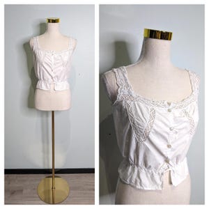 Antique 1900s Edwardian Victorian Corset Cover Cotton Lace