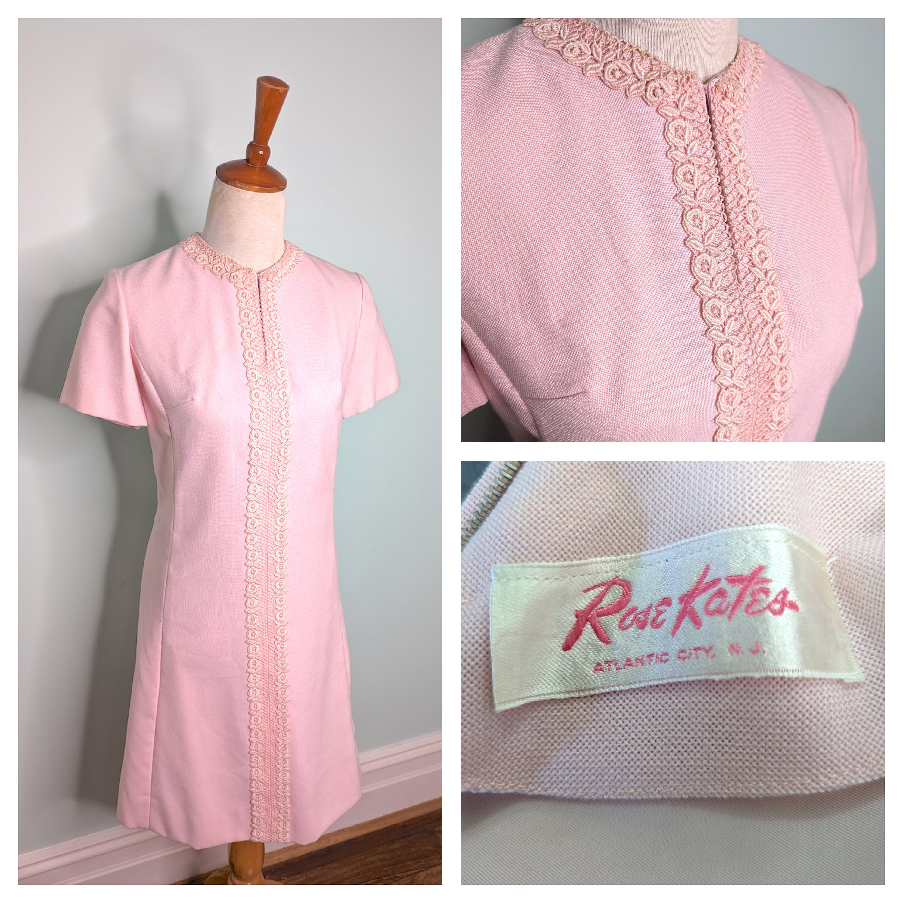 Vintage 60s Pink Shift Dress 1960s Mod Dress Baby Pink Guipure Lace Linen  Summer Dress Size S/M 
