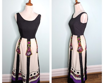 Vintage 60s 70s Dress 1960s Patchwork Maxi Dress 1960s Floral Maxi 70s Psychedelic Dress 60s Hippie Dress Size S/XS