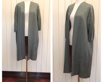 Vintage 1950s Sage Green Silk Brocade Coat: Pink Satin Lining, Size L/XL