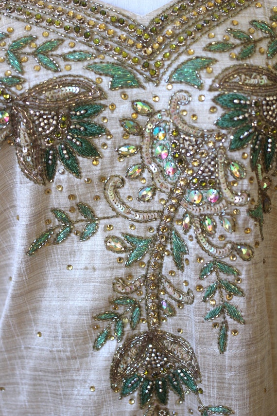 Vintage 1960s Indian Dress, 1970s Boho  Silk Embr… - image 4