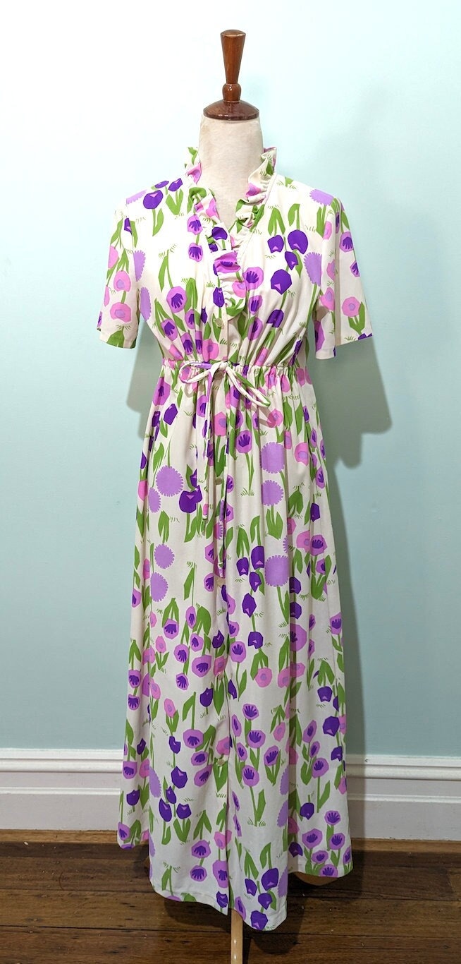 Vintage 60s Givoni Floral Housecoat: Tulip Print Dressing Gown (S-L)