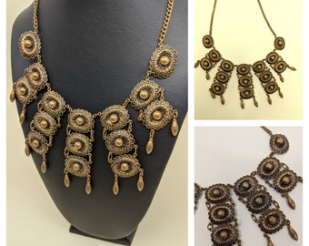 Vintage 1930s Brass Necklace , 30s Brass Bib Necklace , Vintage 1930s necklace , 1920s Art Deco Necklace Egyptian Revival Necklace