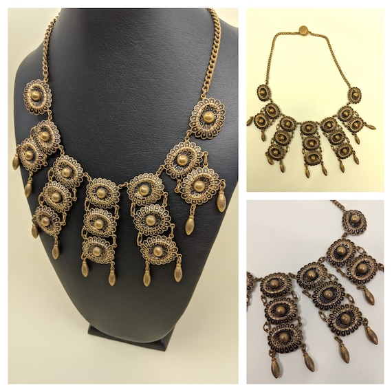 Vintage 20s 30s Necklace 1930s Brass Bib Necklace Vintage 1930s
