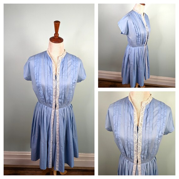 Vintage 50s Dress 1950s Cotton Dress 50s Sky Blue… - image 1