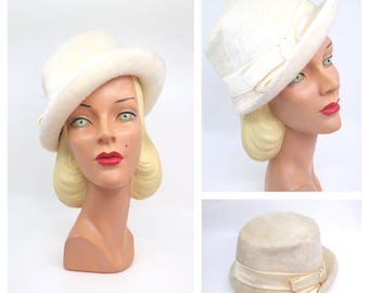 Vintage 50s 60s White Fur Bucket Hat Winter Women’s S/M Winter Vintage 50s 60s White Fur Bucket Hat Winter Women main image 4