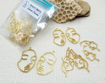 Faces - Set Of 8pcs Golden Color Metal Jewelry Findings