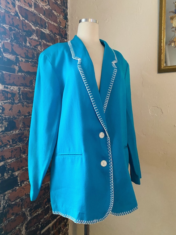 Vintage 80s Stitched Edge Cerulean Blue Blazer/Jac