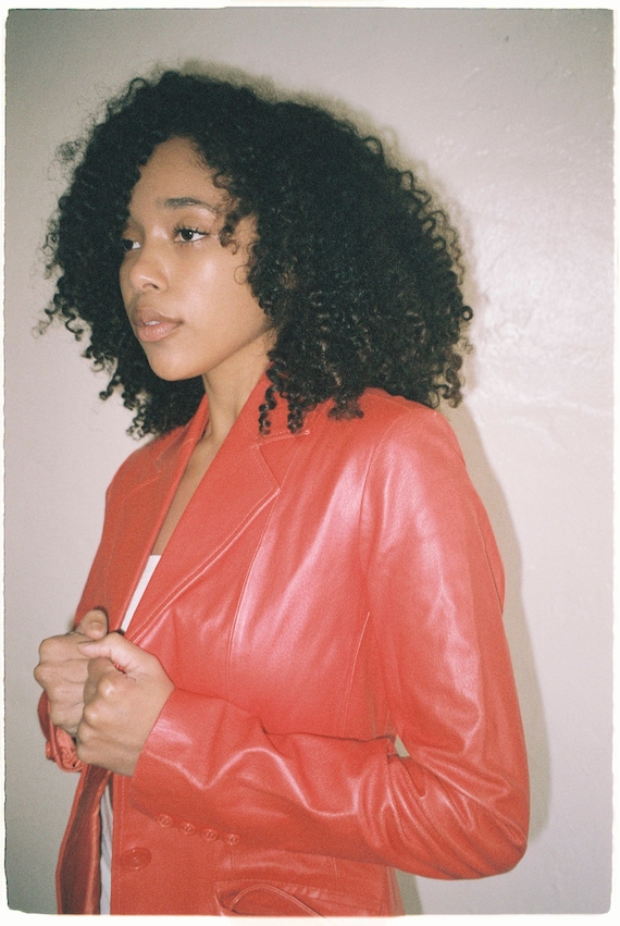 Vintage Blood Orange Leather Blazer Jacket