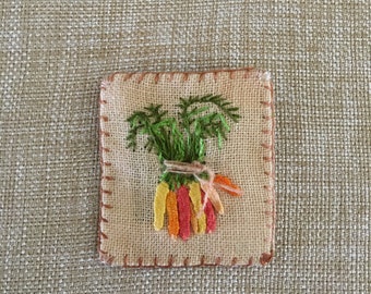 Carrot Bunch Pin -  original - OOAK - tiny embroidery