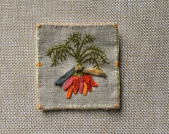 Carrot Bunch Pin -  original - OOAK - tiny embroidery
