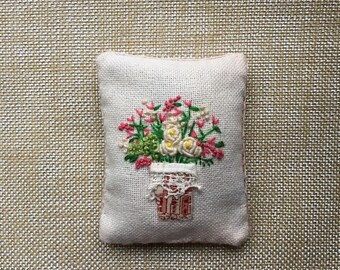 Embroidered Lavender Sachet - original - OOAK