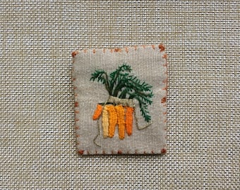 Carrot Bunch Pin -  original - OOAK - tiny embroidery