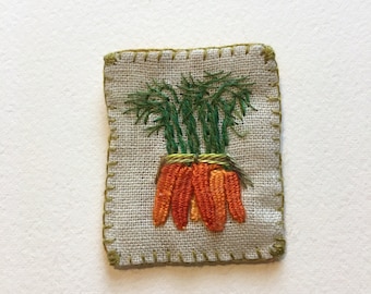Carrots Pin  -  original - OOAK - tiny embroidery