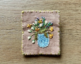 Flowers in Vase Brooch  - original - OOAK