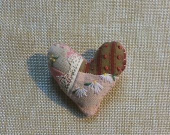 Patchwork Heart Pin - original - OOAK
