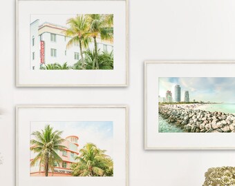 Miami Wall Art, Set of 3 - Unframed Prints | South Beach Decor, Art Deco Photography, Architectural Art, Miami Beach Artwork | Many Sizes