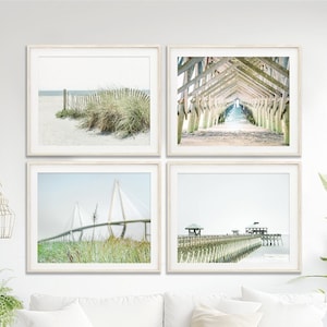 Charleston Art, Folly Beach, Print Set of 4 | Unframed Photography | Charleston Pastels, Coastal Wall Art, Ravenel Bridge | Many Sizes