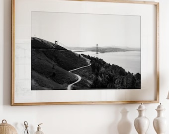 San Francisco Art, Black and White Photography, Golden Gate Bridge Print, Marin Headlands, Travel Print, Road Art, Wall Decor | Many Sizes