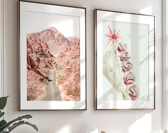 Las Vegas Art, Desert Road Print, Game Room Wall Art, Vintage Las Vegas Sign Nevada Decor (unframed)
